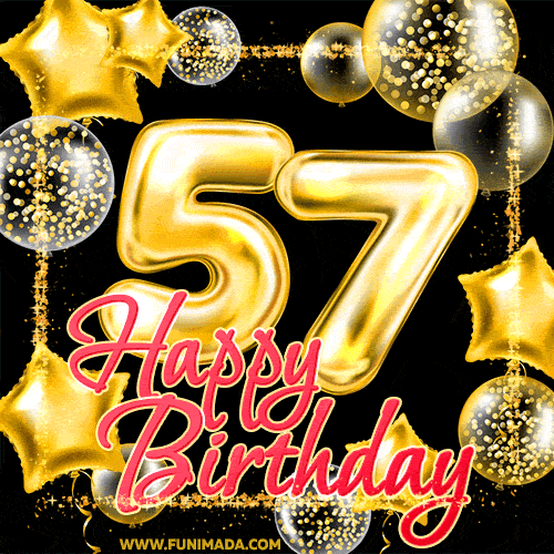 Wishing you many golden years ahead! Happy 57th birthday animated birthday GIF.
