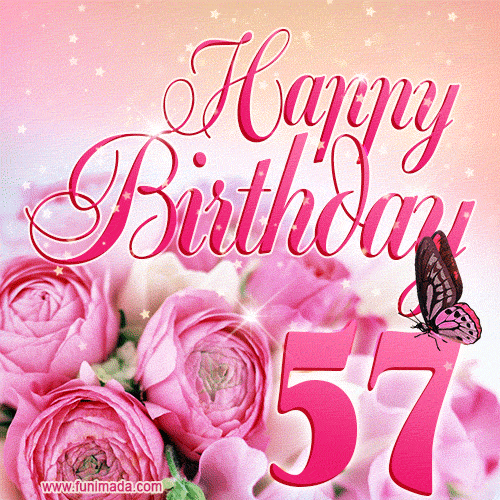 Beautiful Roses & Butterflies - 57 Years Happy Birthday Card for Her