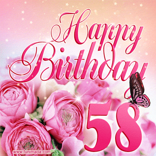 Beautiful Roses & Butterflies - 58 Years Happy Birthday Card for Her