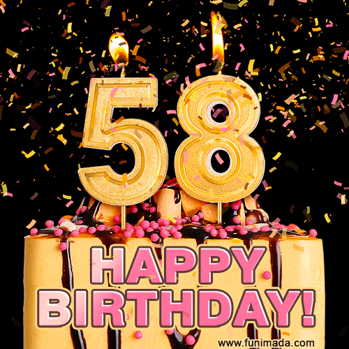 Happy 58th Birthday Cake GIF and Video with sound free download