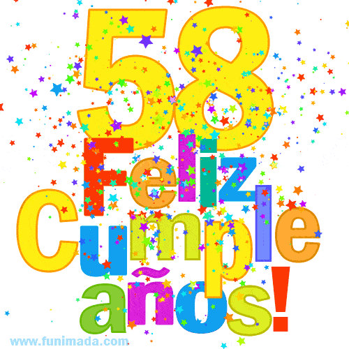 Imagen GIF festiva y colorida de feliz cumpleaños número 58