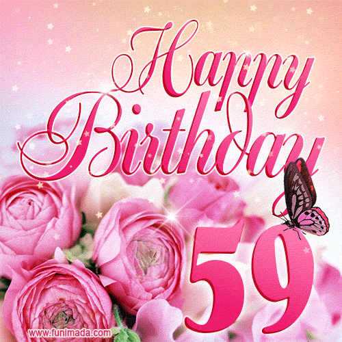 Beautiful Roses & Butterflies - 59 Years Happy Birthday Card for Her