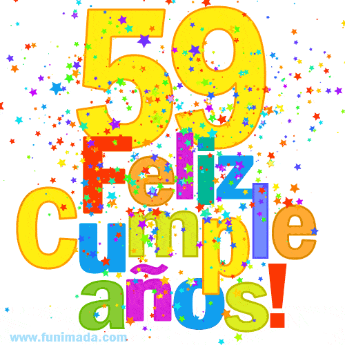 Imagen GIF festiva y colorida de feliz cumpleaños número 59