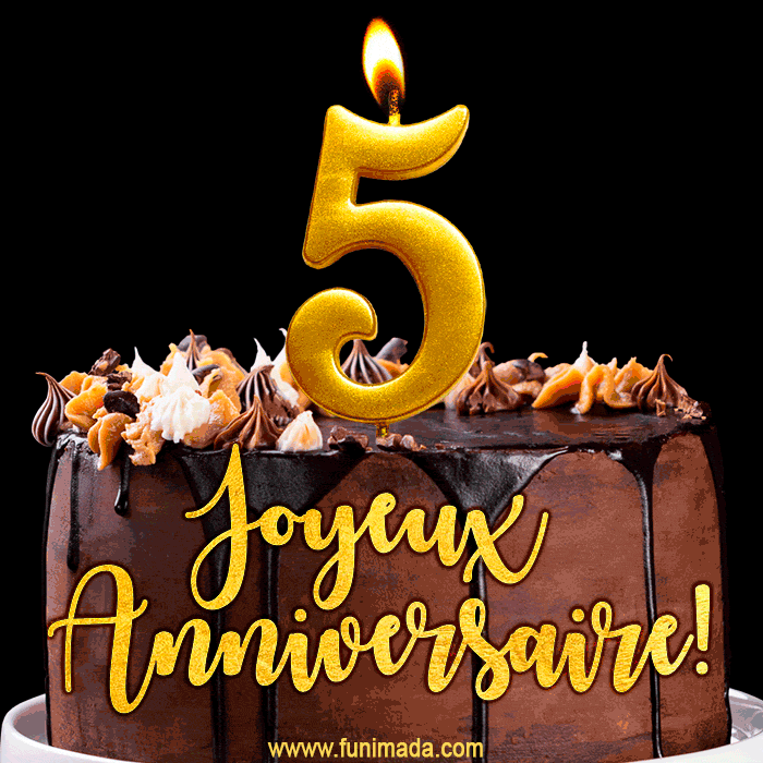 Gâteau d'anniversaire avec bougies GIF – 5 ans
