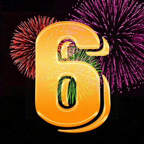 Number 6 GIF. Golden number 6 and animated fireworks.