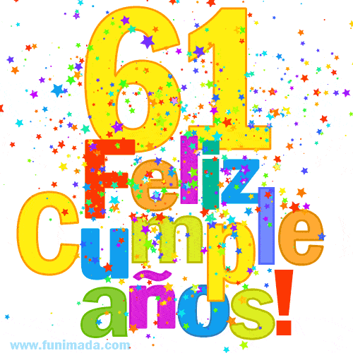 Imagen GIF festiva y colorida de feliz cumpleaños número 61