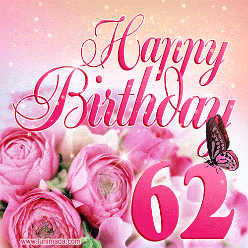 Beautiful Roses & Butterflies - 62 Years Happy Birthday Card for Her