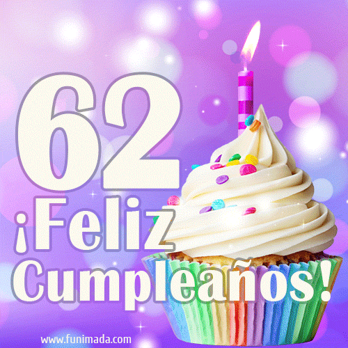 GIF para cumpleaños de 62 con pastel de cumpleaños y los mejores deseos