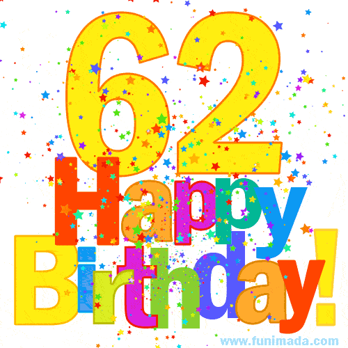 Festive and Colorful Happy 62nd Birthday GIF Image