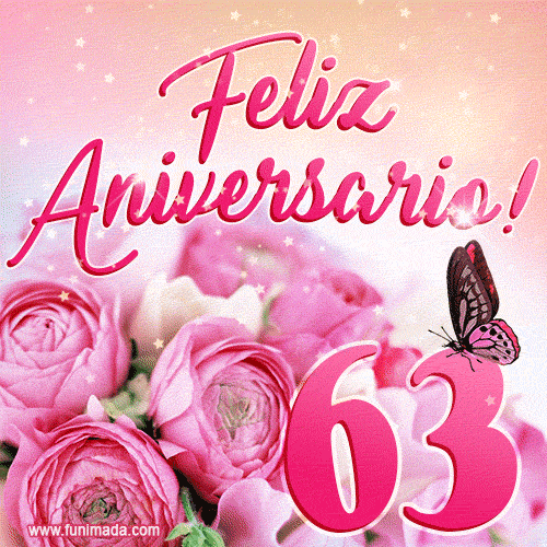 Lindas rosas e borboletas - 63 anos de feliz aniversário GIF