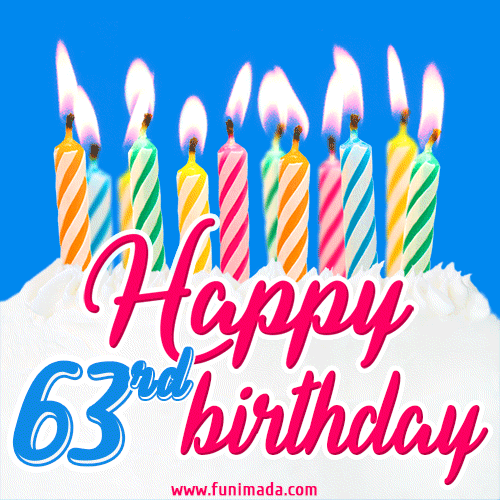Animated Happy 63rd Birthday Card with Cake and Lit Candles