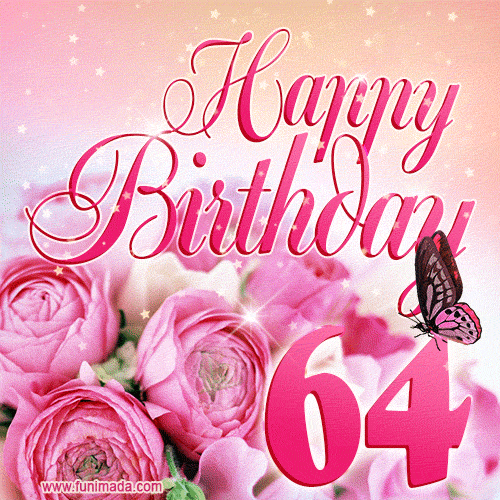 Beautiful Roses & Butterflies - 64 Years Happy Birthday Card for Her