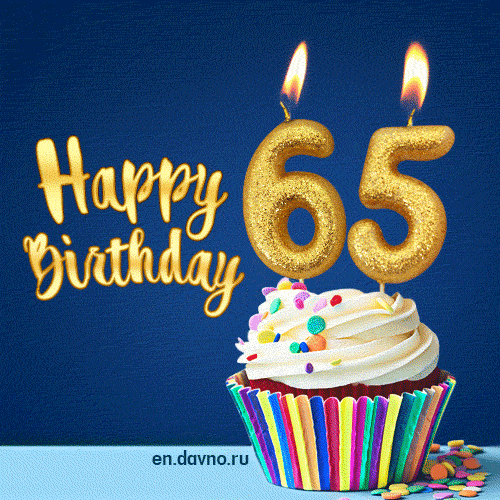 Happy Birthday - 65 Years Old Animated Card