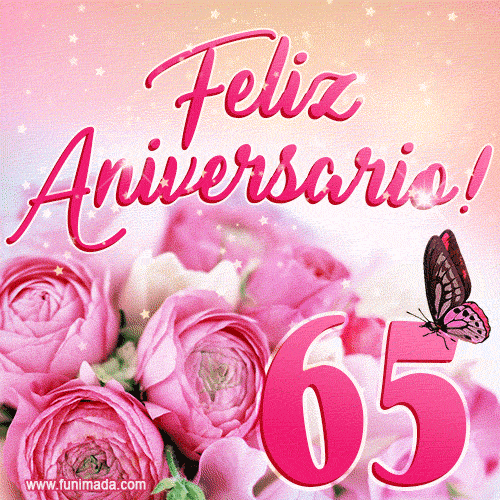 Lindas rosas e borboletas - 65 anos de feliz aniversário GIF