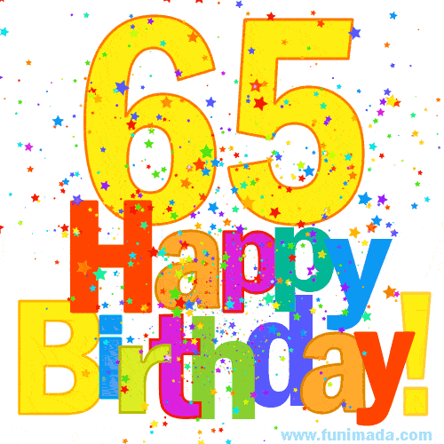 Festive and Colorful Happy 65th Birthday GIF Image