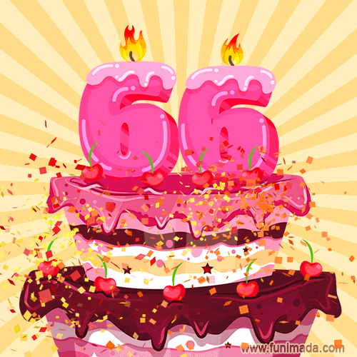 Hand Drawn 66th Birthday Cake Greeting Card (Animated Loop GIF)