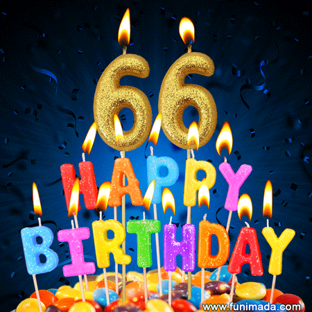 Best Happy 66th Birthday Cake with Colorful Candles GIF
