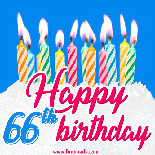 Animated Happy 66th Birthday Card with Cake and Lit Candles