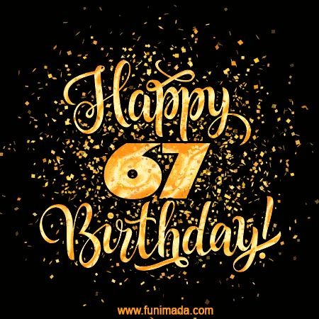 Gold Confetti Animation (loop, gif) - Happy 67th Birthday Lettering Card