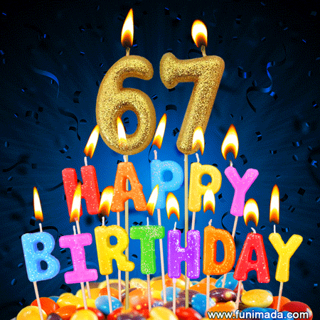Best Happy 67th Birthday Cake with Colorful Candles GIF