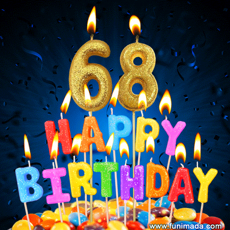 Best Happy 68th Birthday Cake with Colorful Candles GIF