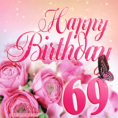 Beautiful Roses & Butterflies - 69 Years Happy Birthday Card for Her