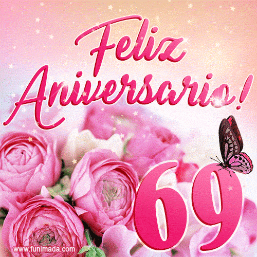 Lindas rosas e borboletas - 69 anos de feliz aniversário GIF