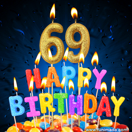 Best Happy 69th Birthday Cake with Colorful Candles GIF