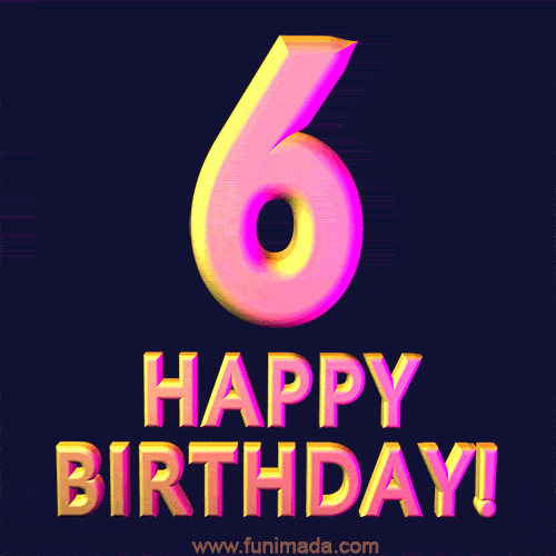 Happy 6th Birthday Cool 3D Text Animation GIF