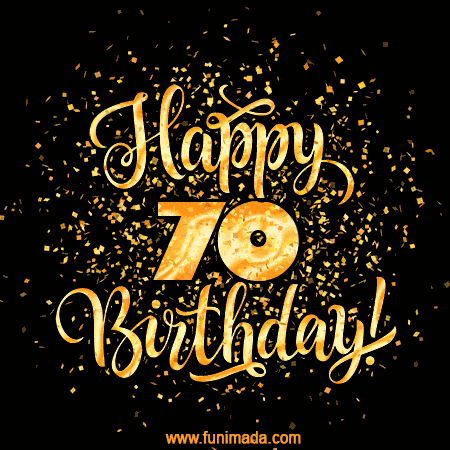 Gold Confetti Animation (loop, gif) - Happy 70th Birthday Lettering Card