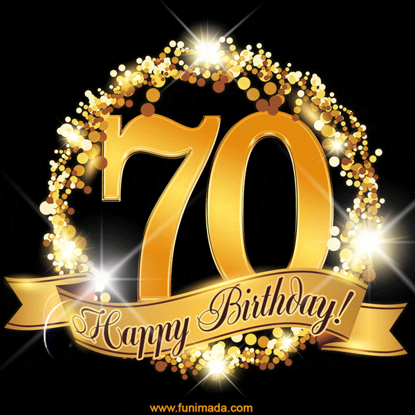 Happy 70th Birthday Anniversary Card, Gold Glitter and Sparkles