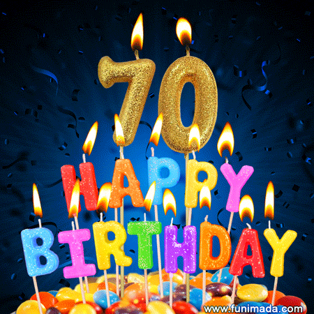 Best Happy 70th Birthday Cake with Colorful Candles GIF
