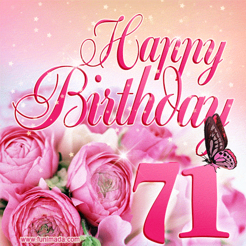 Beautiful Roses & Butterflies - 71 Year Happy Birthday Card for Her