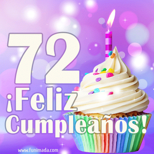 GIF para cumpleaños de 72 con pastel de cumpleaños y los mejores deseos