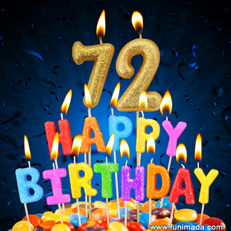 Best Happy 72nd Birthday Cake with Colorful Candles GIF