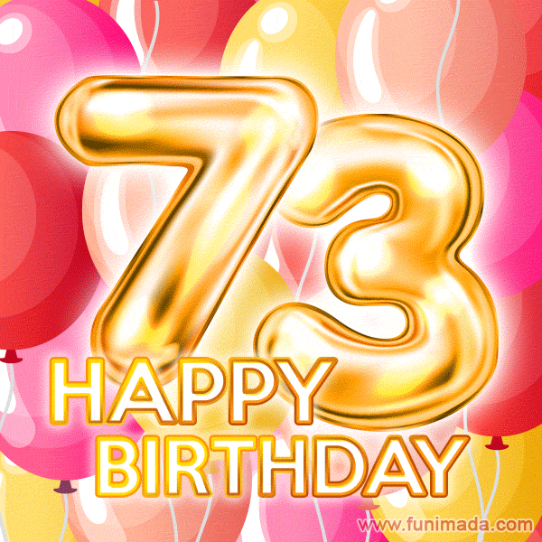 Fantastic Gold Number 73 Balloons Happy Birthday Card (Moving GIF)