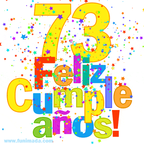 Imagen GIF festiva y colorida de feliz cumpleaños número 73