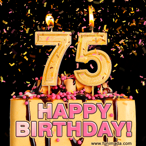 Happy 75th Birthday Cake GIF and Video with sound free download — Download on Funimada.com
