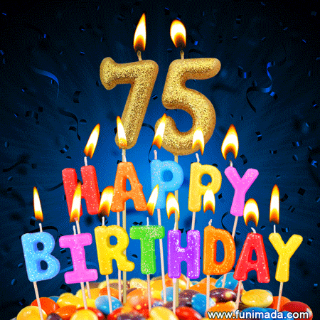 Best Happy 75th Birthday Cake with Colorful Candles GIF