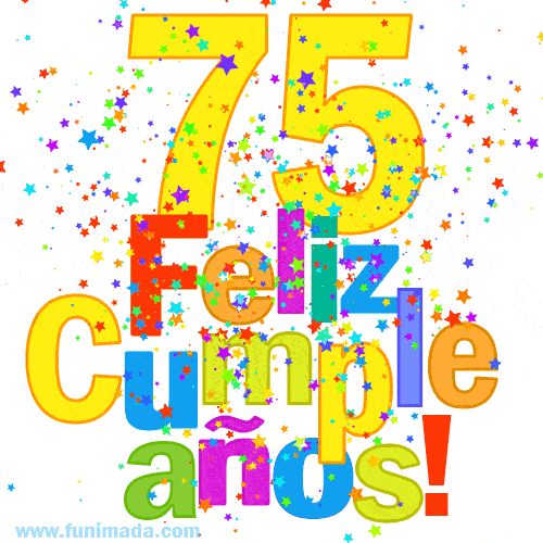 Imagen GIF festiva y colorida de feliz cumpleaños número 75