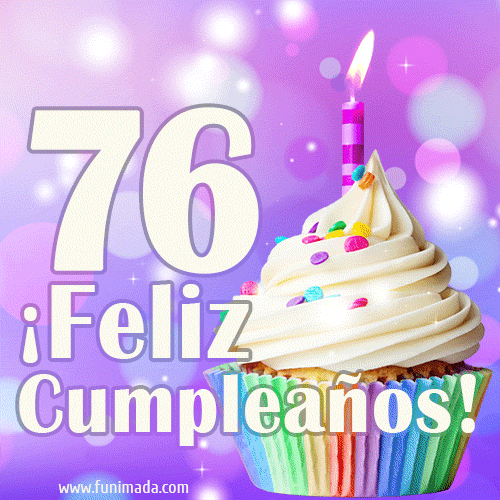 GIF para cumpleaños de 76 con pastel de cumpleaños y los mejores deseos