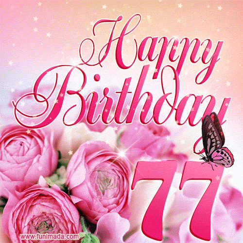 Beautiful Roses & Butterflies - 77 Years Happy Birthday Card for Her