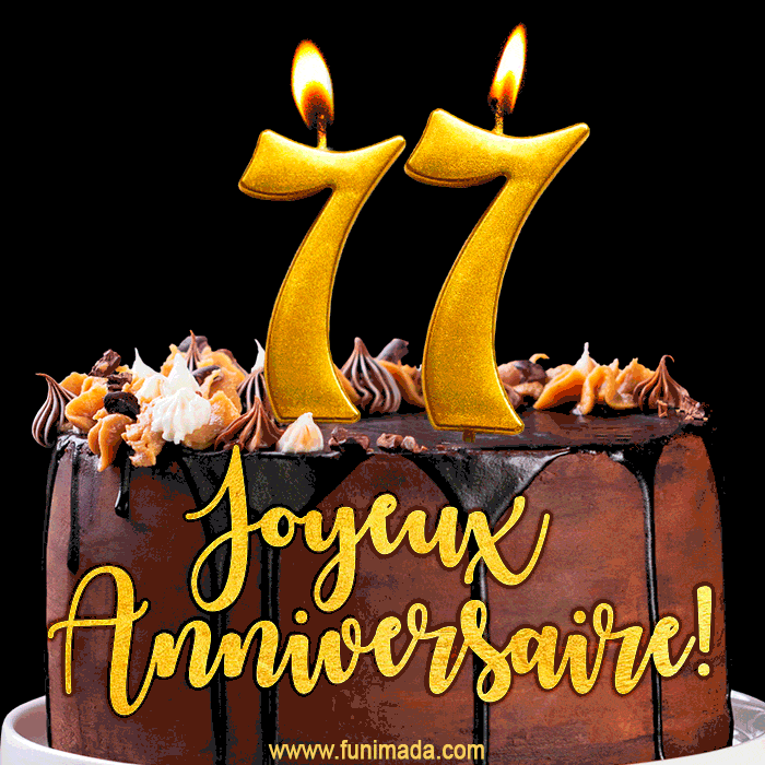 Gâteau d'anniversaire avec bougies GIF – 77 ans