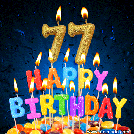 Best Happy 77th Birthday Cake with Colorful Candles GIF