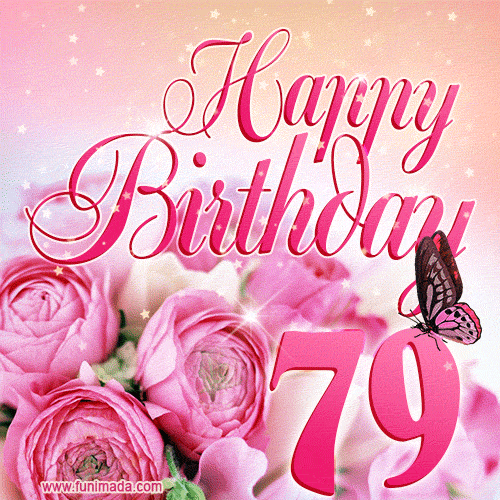 Beautiful Roses & Butterflies - 79 Years Happy Birthday Card for Her