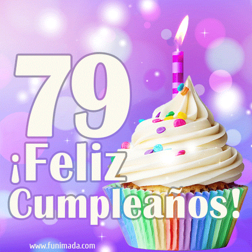 GIF para cumpleaños de 79 con pastel de cumpleaños y los mejores deseos
