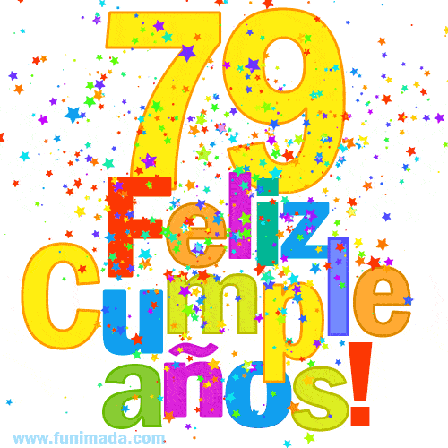 Imagen GIF festiva y colorida de feliz cumpleaños número 79