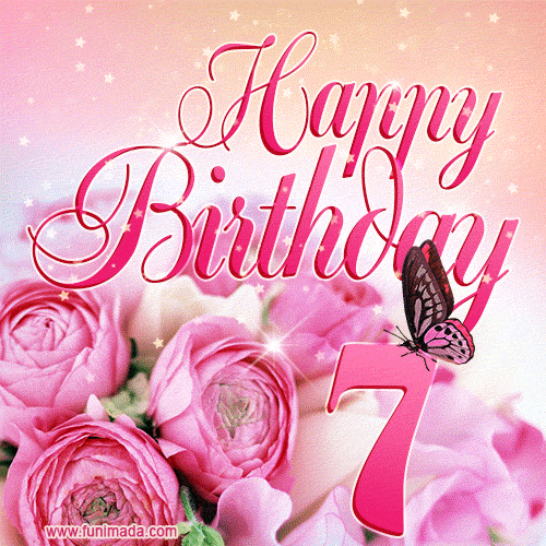 Beautiful Roses & Butterflies - 7 Years Happy Birthday Card for Her
