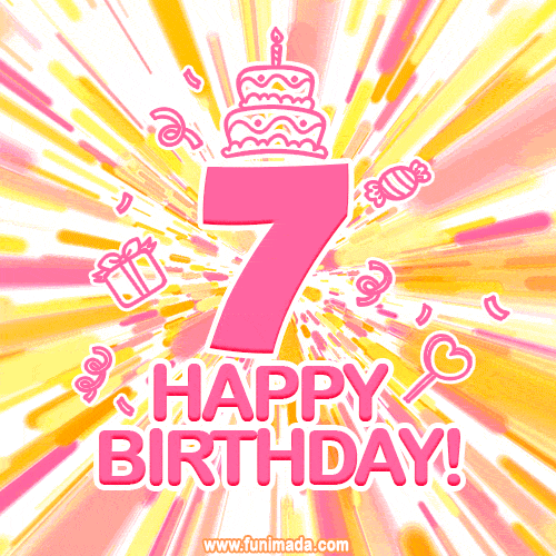 Congratulations on your 7th birthday! Happy 7th birthday GIF, free download.