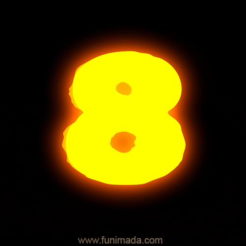Eight (8) GIF, fire animated number on black background
